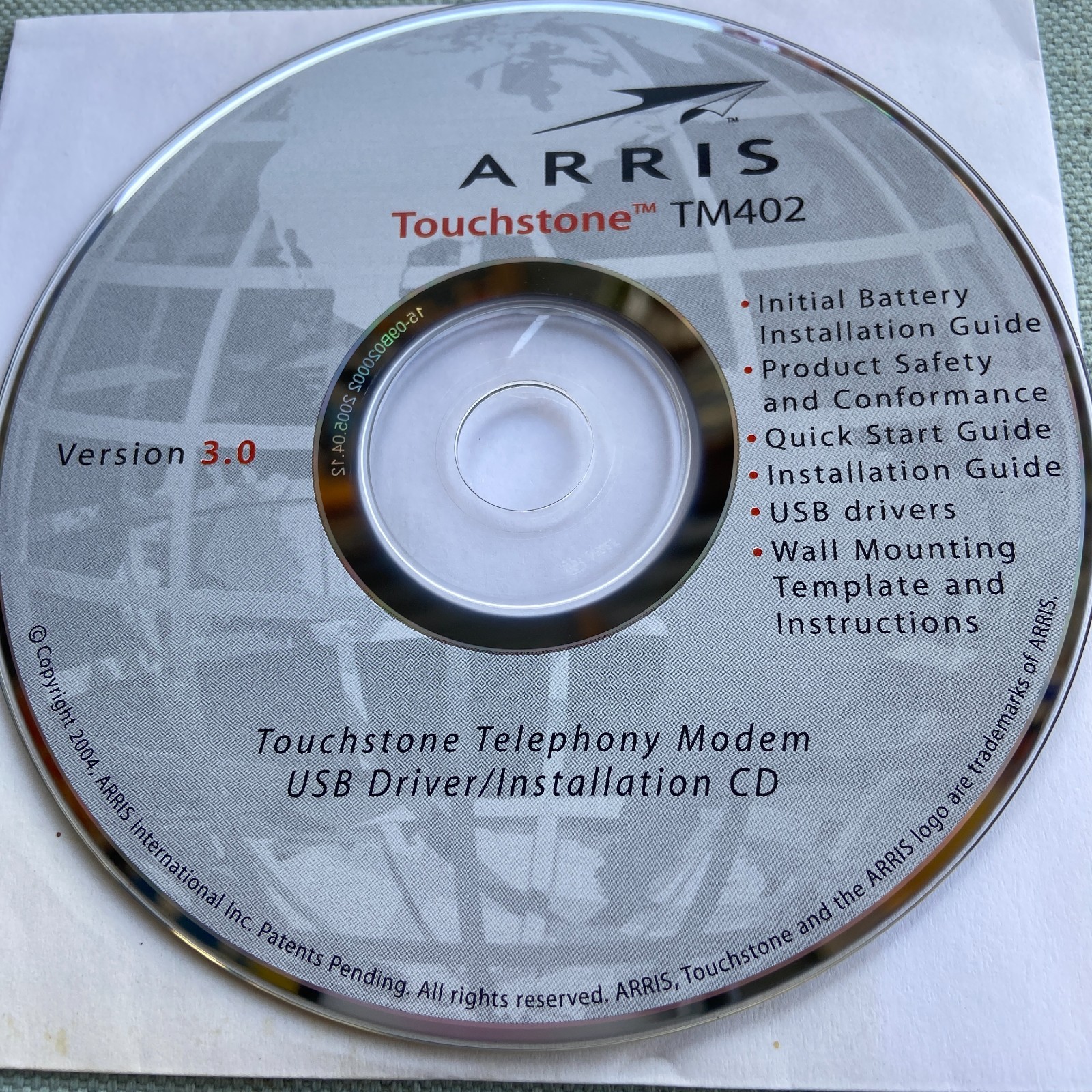 Arris Touchstone TM402 Version 3.0 Modem USB Drivers 2004 Install CD Vintage