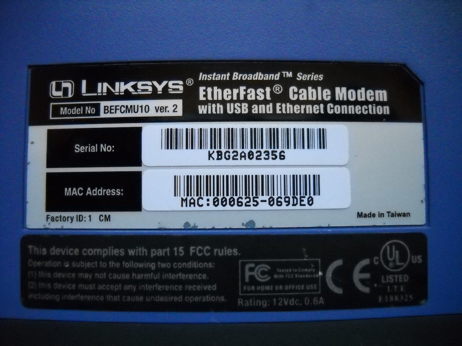 LINKSYS EtherFast Cable Modem Ver. 2 BEFCMU10