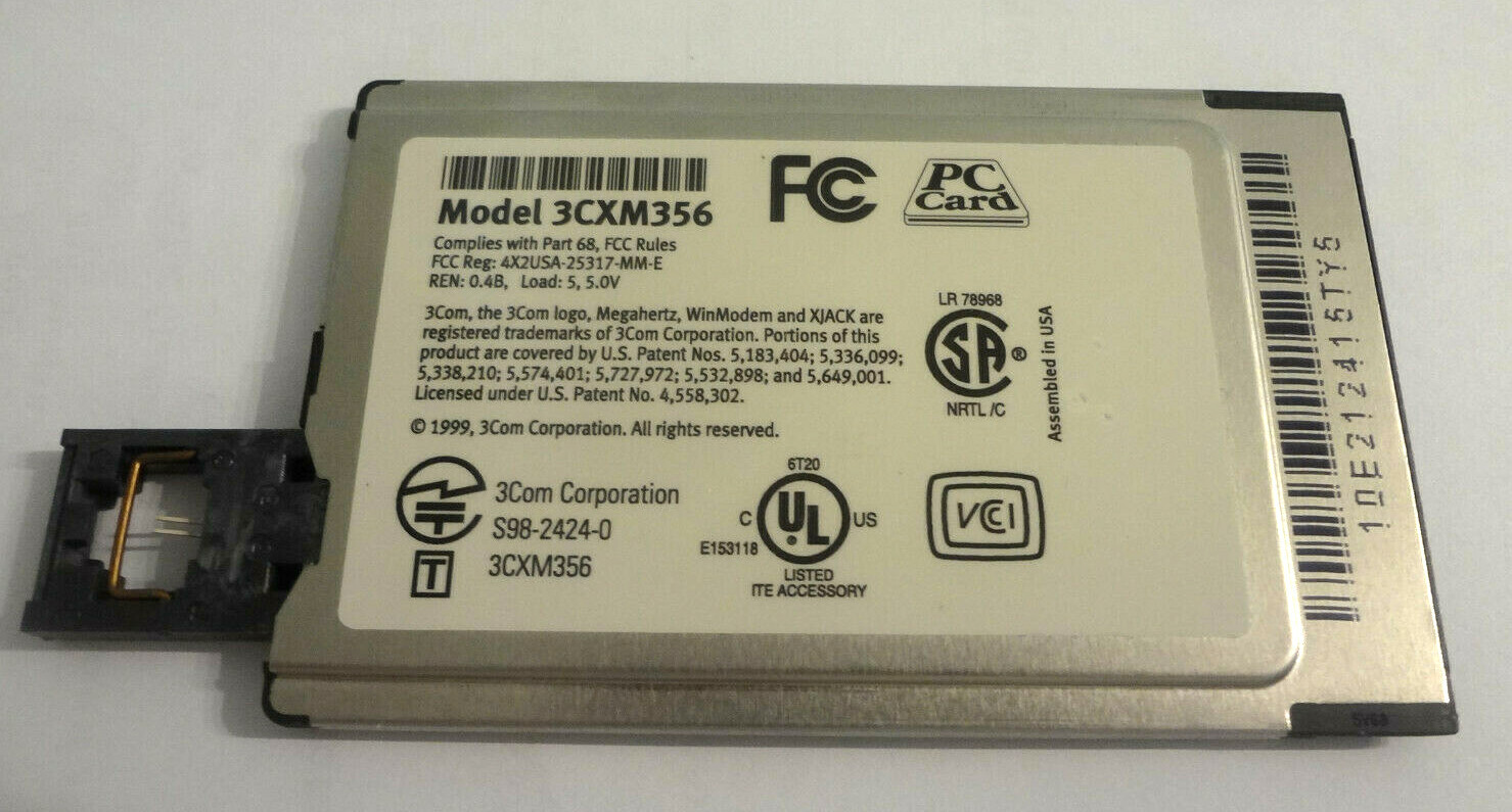 3Com Megahertz WinModem (3CXM356) 56 Kbps PCMCIA, w/CD, no cables, lightly used