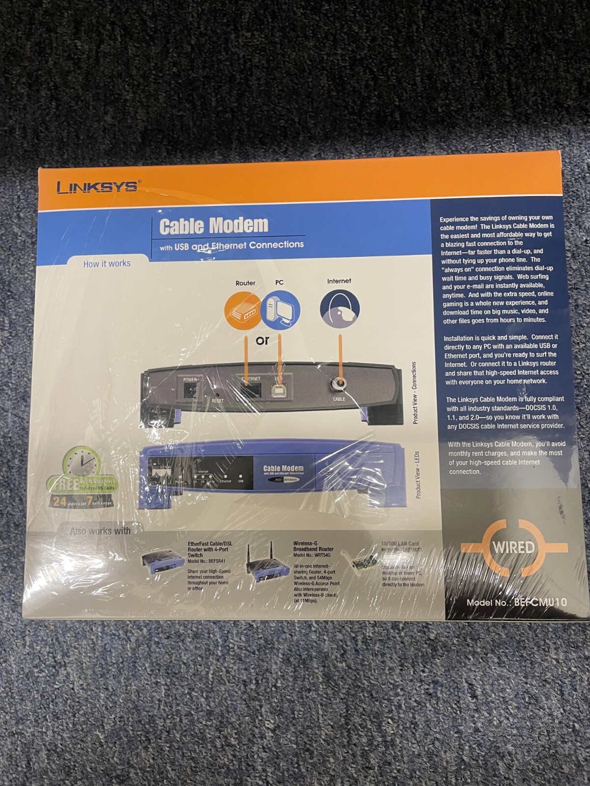 Linksys BEFCMU10 Black Blue Wired Cable Modem with USB and Ethernet Connections