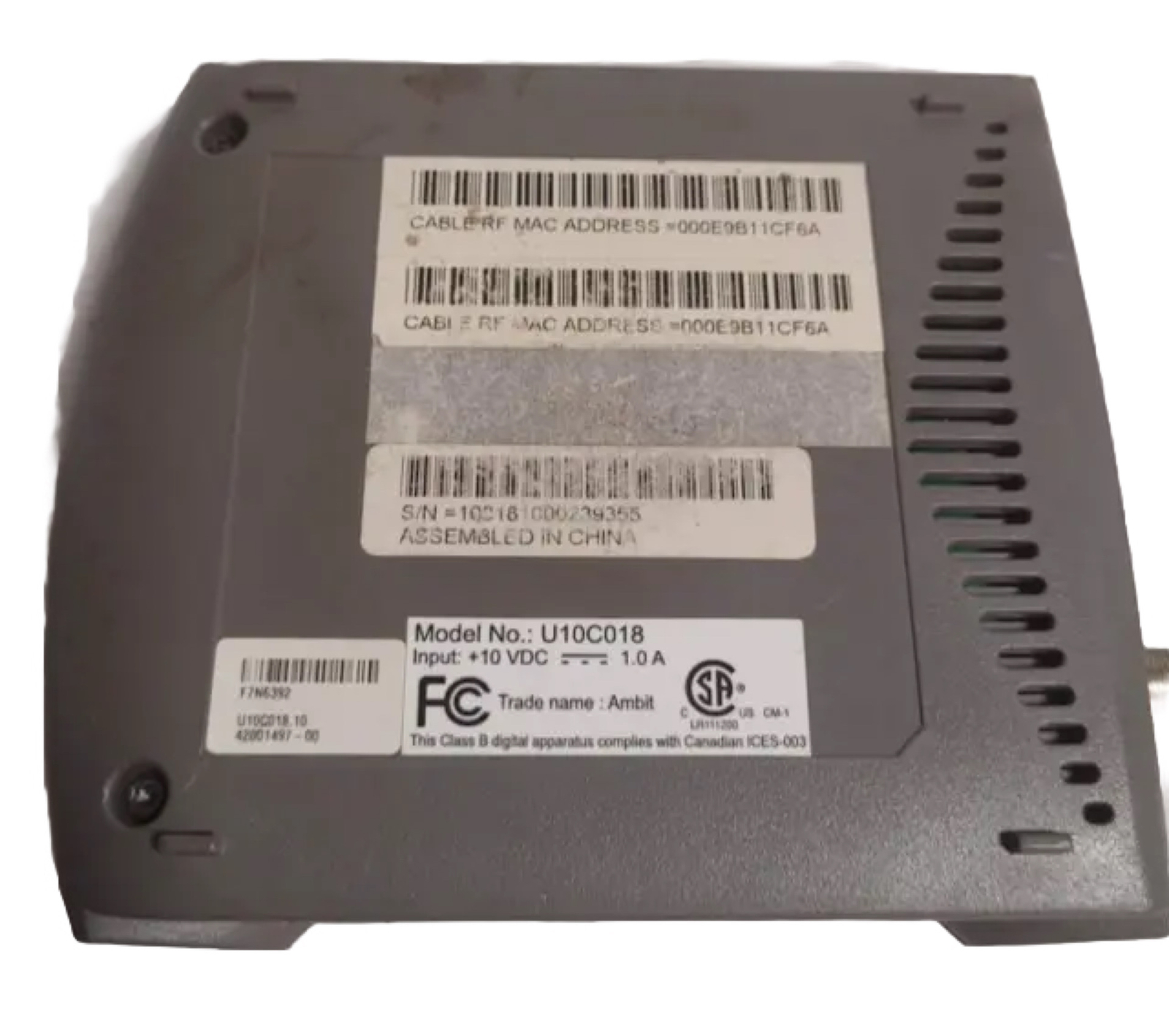 Ambit U10C018 DOCSIS 2.0 Cable DSL Modem Used Free Shipping