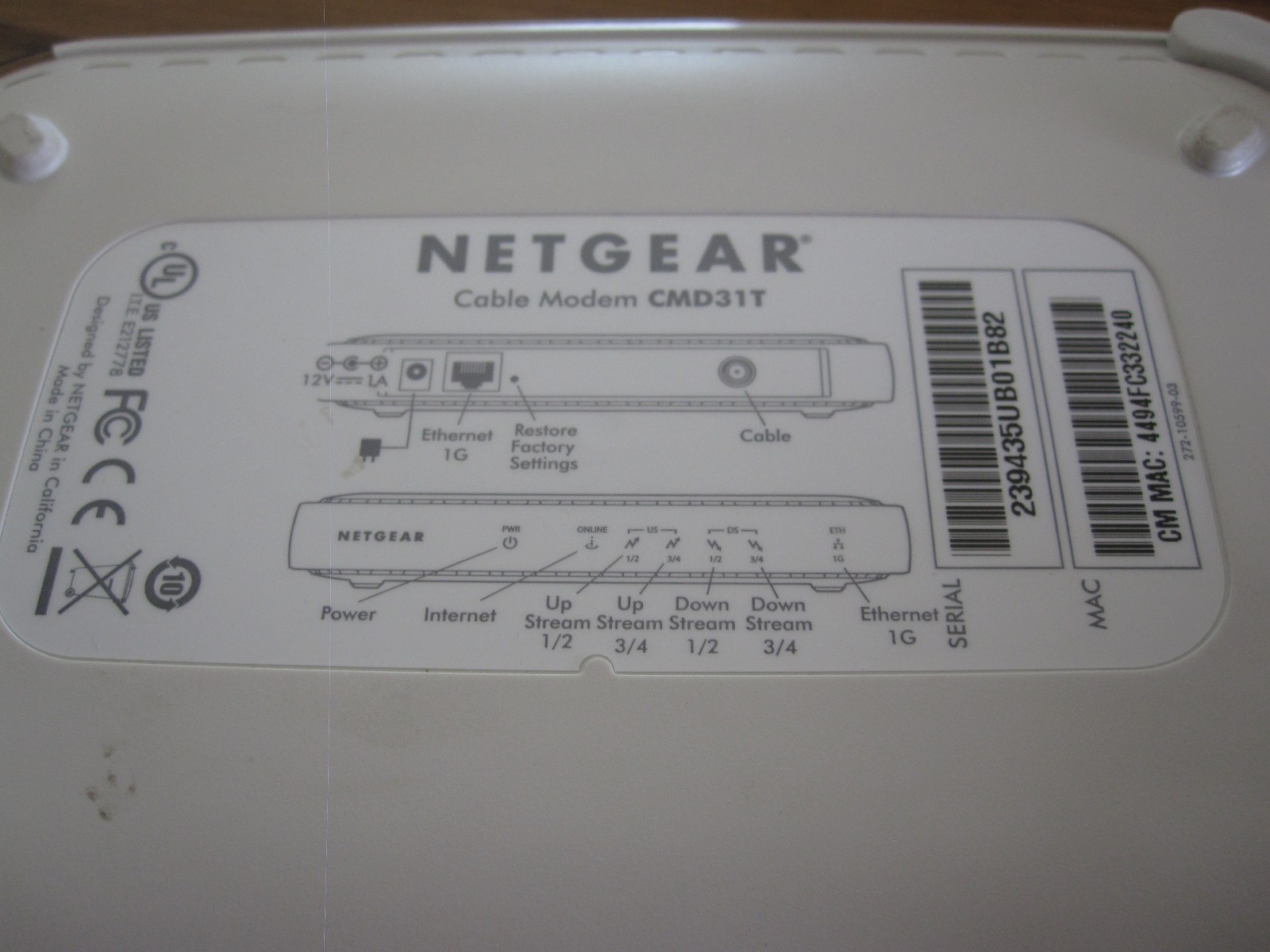 NETGEAR DOCSIS 3.0 – High Speed Cable Modem CMD31T Tested & Works