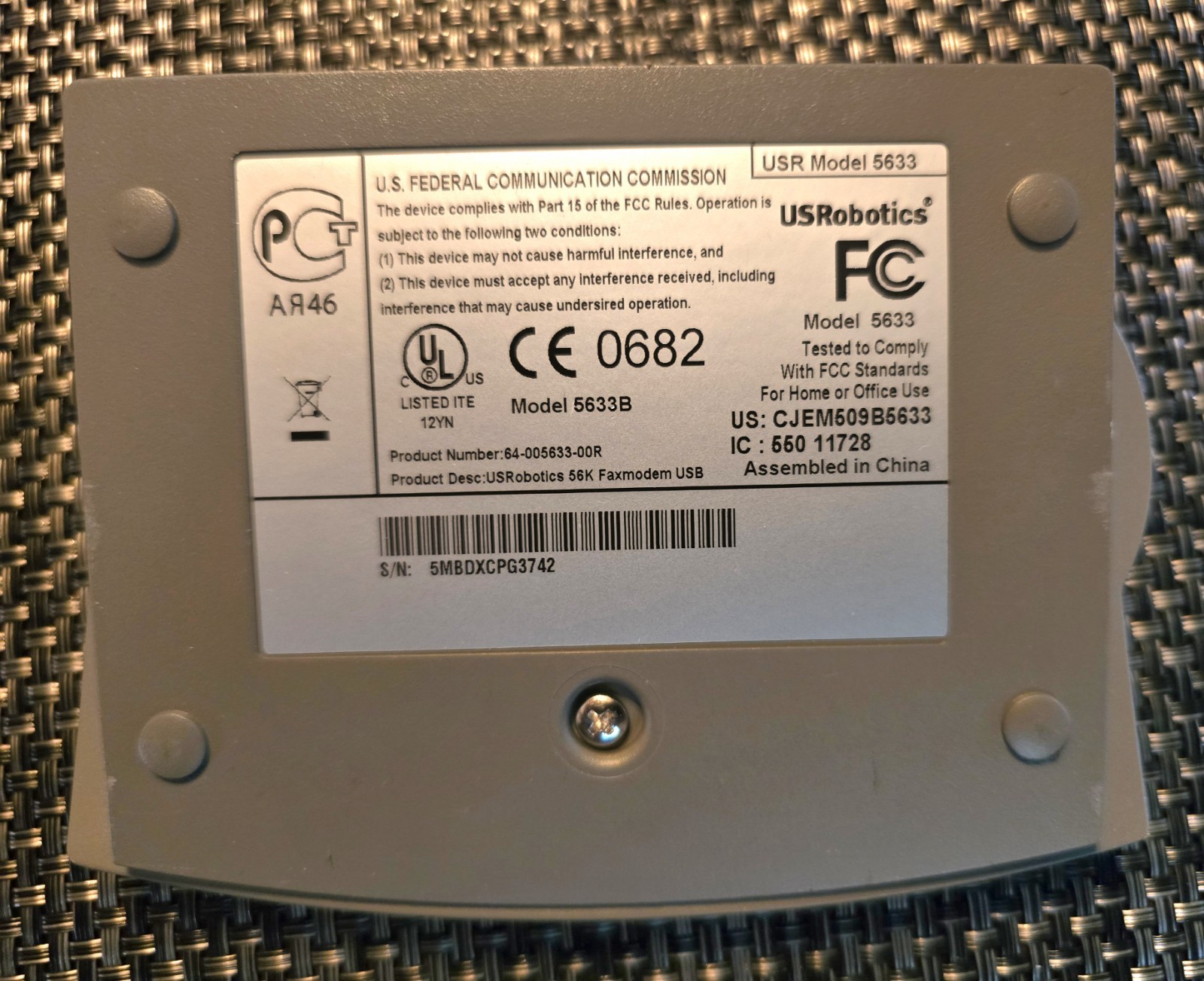 U.S. ROBOTICS USR5633B 56K MODEM no cords TESTED