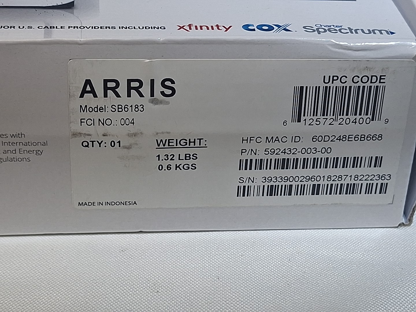 ARRIS SB6183 686 Mbps Cable Modem, White – 686 Mbps Open Box☘️