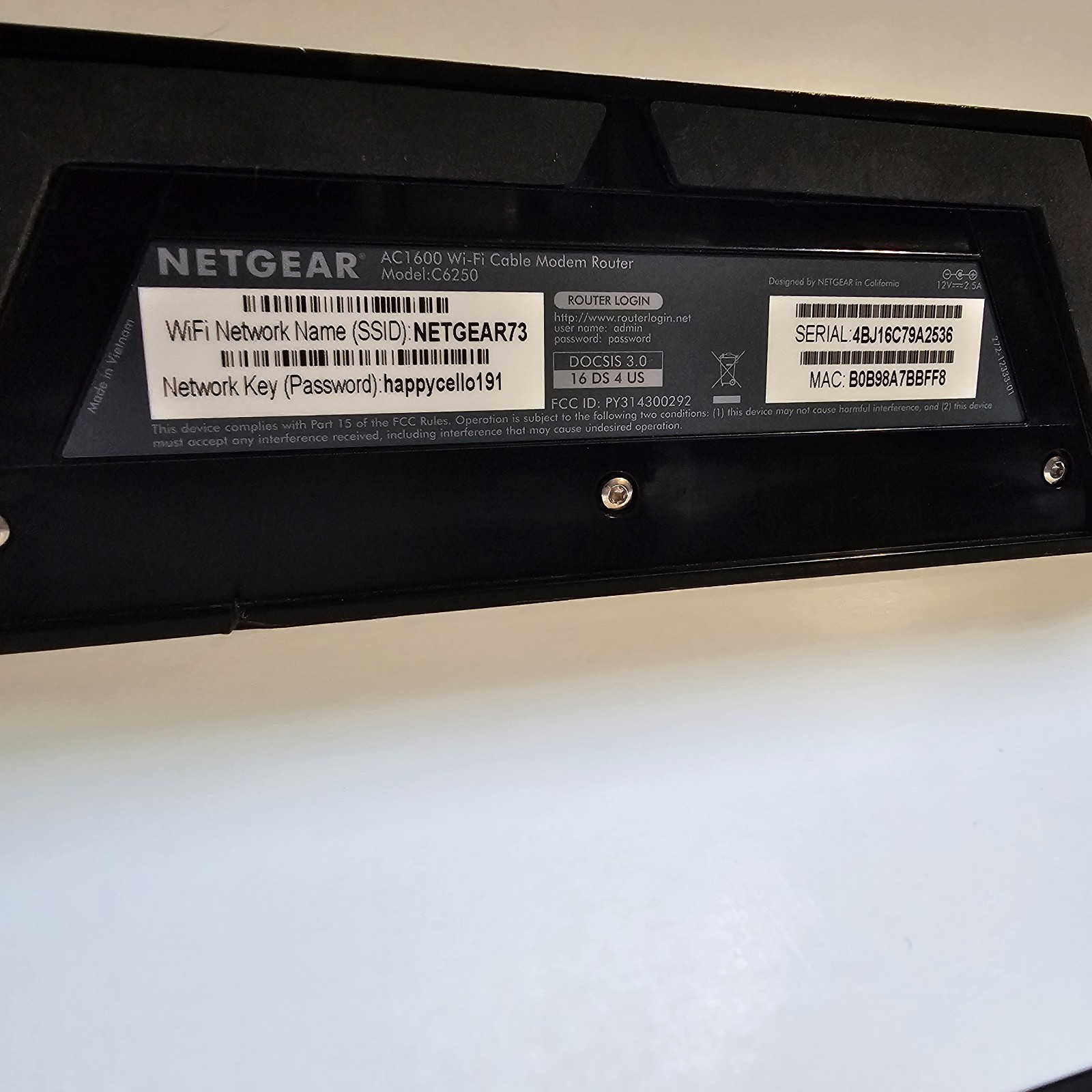 NETGEAR AC1600 Wifi Cable Modem Router C6250 with AC Adapter Tested!