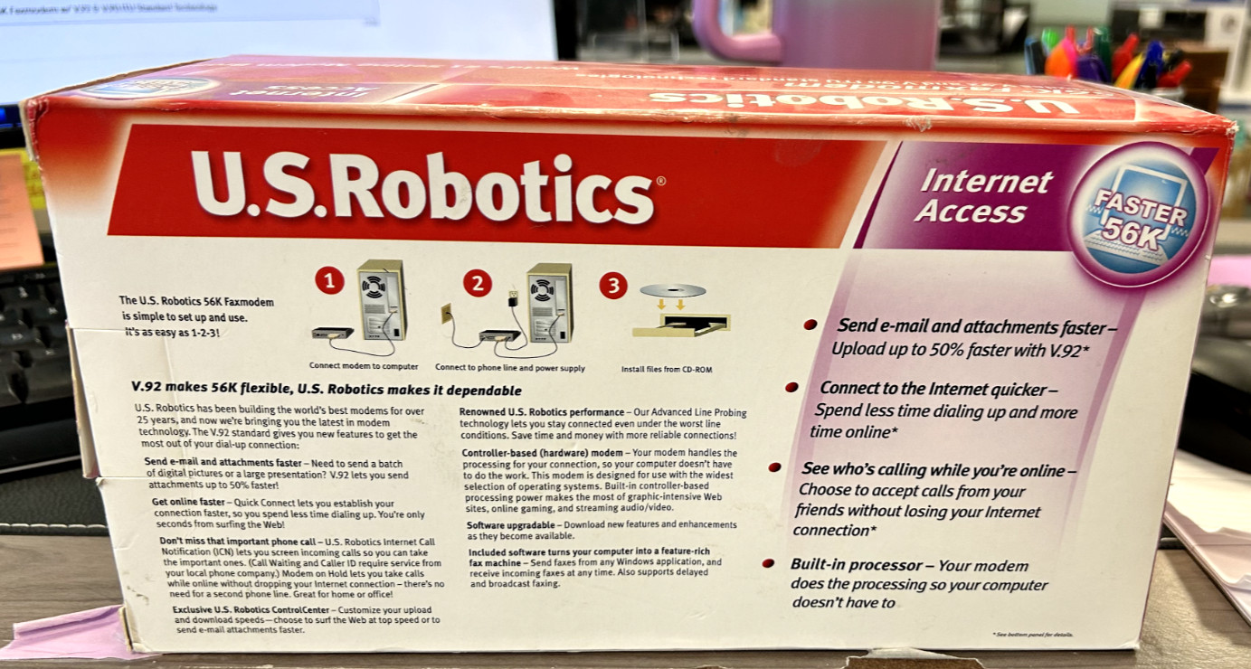 NEW! IN BOX! U.S.Robotics 56K Faxmodem w/ V.92 & V.90 ITU Standard Technology