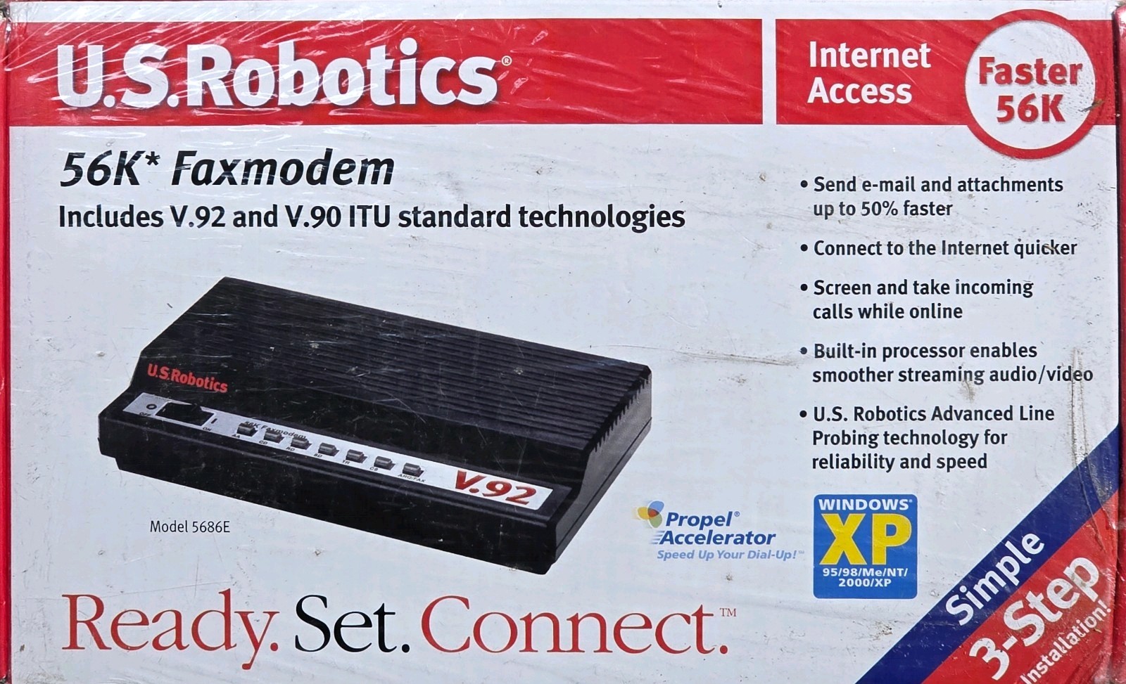 US Robotics V.92 & V.90 ITU standard technologies External Faxmodem 5686E