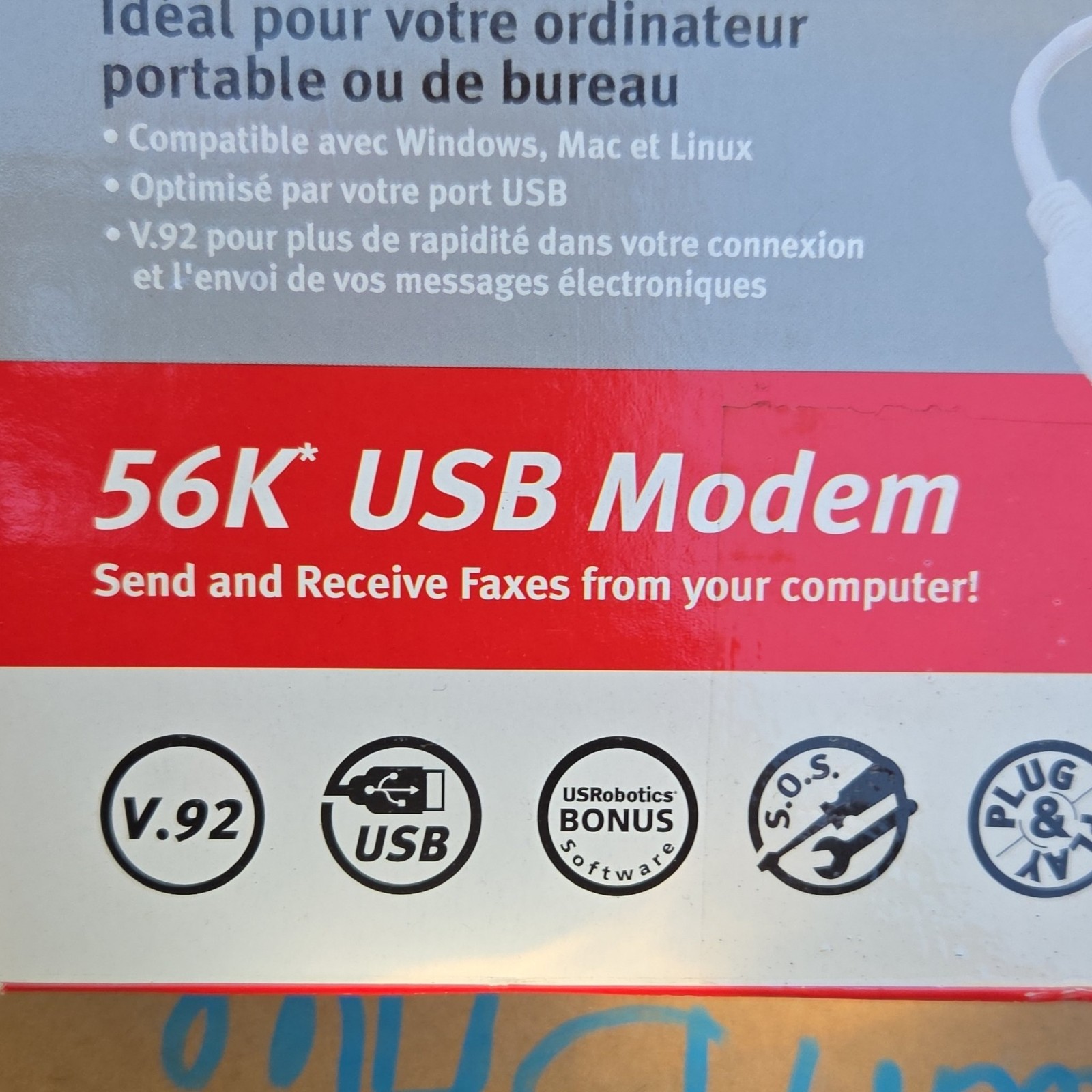 USRobotics 56K USB Modem 5637 V.92 External Dial-Up Fax Plug & Play