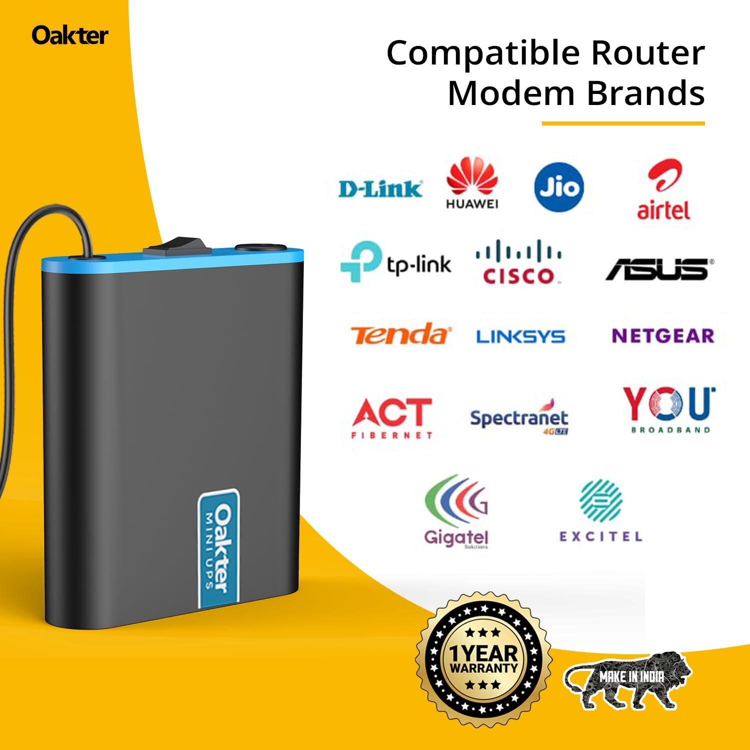 Oakter Mini UPS for 12V WiFi Router Broadband Modem | Backup Upto 4 Hours |
