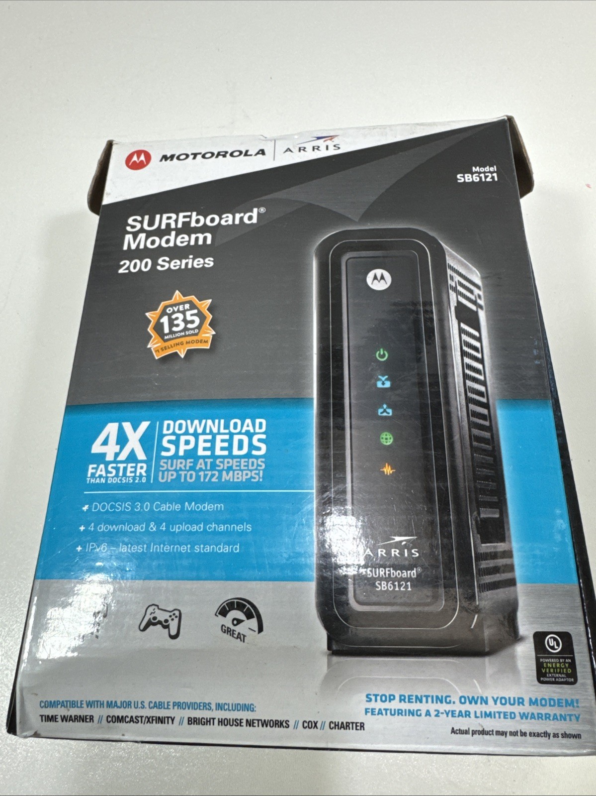Arris Motorola SB6121 SURFboard Cable Modem 200 Series Docsis 3.0 IPv6, 172MBPS