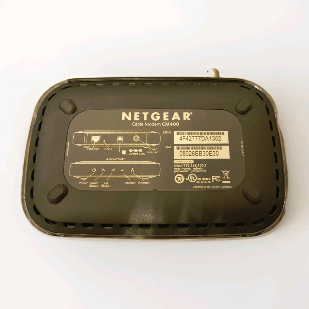 Netgear CM400 Cable Modem High-Speed DOCSIS 3.0 (CM400-100NAS) 340 Mbps NWOB