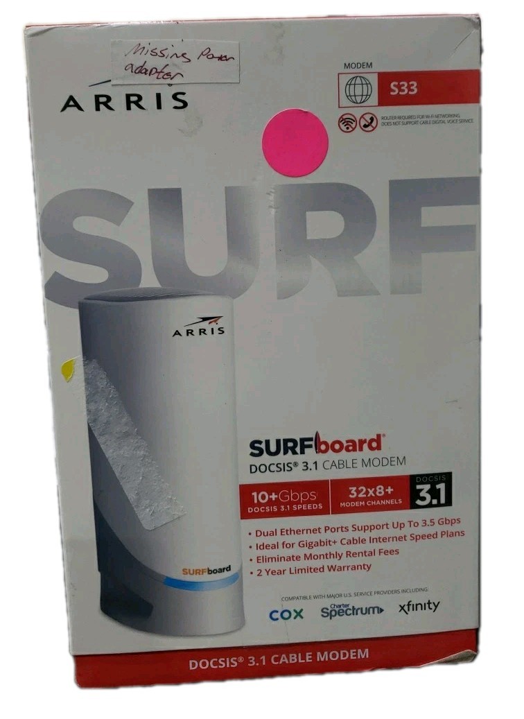 ARRIS SURFboard S33 DOCSIS 3.1 Cable Modem Up to 3.5Gbps, 2.5Gbps 2-Port