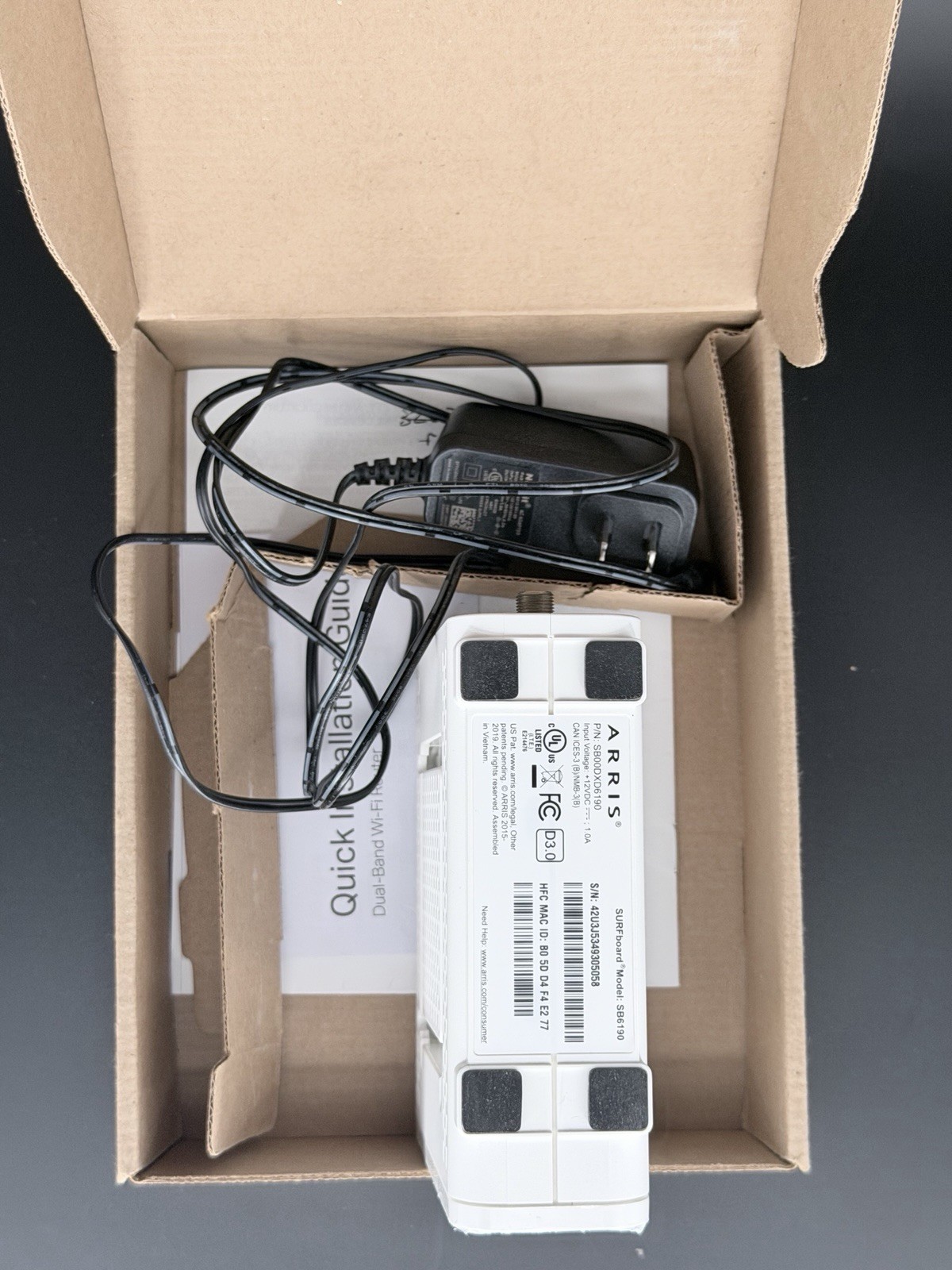 ARRIS SB6190 DOCSIS 3.0 Cable Modem 32×8 Gigabit Tested Xfinity Spectrum Cox
