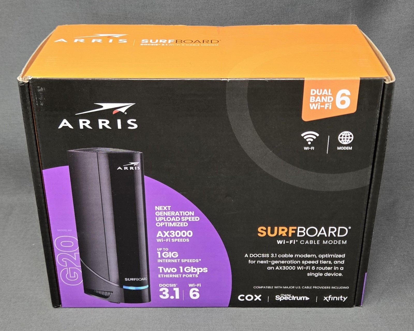 ARRIS G20 DOCSIS 3.1 Cable Modem & AX3000 WiFi 6 Router, NEW (Sealed)