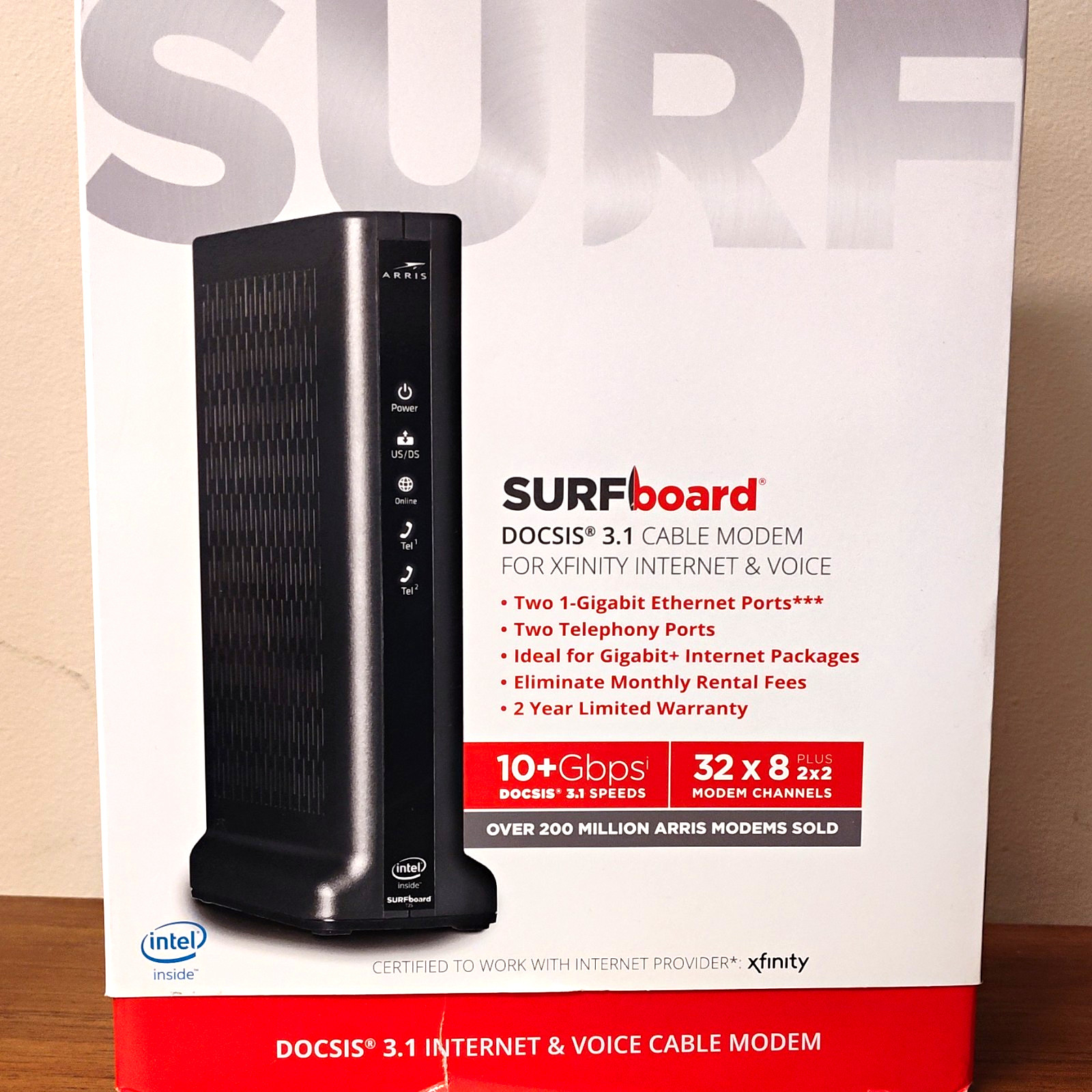 ARRIS SURFboard DOCSIS 3.1 Cable Modem Xfinity Voice 10+Gbps 2 LAN Black