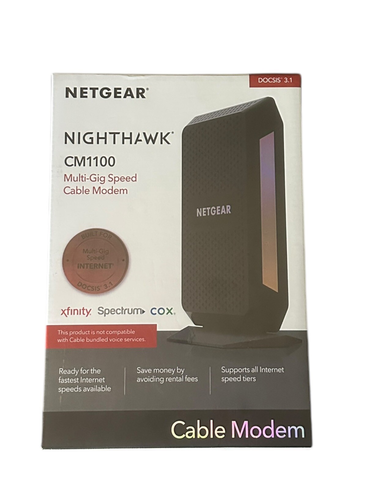 NETGEAR Nighthawk Model CM1100 Multi-Gig Speed Cable Modem DOCSIS 3.1 – Open Box
