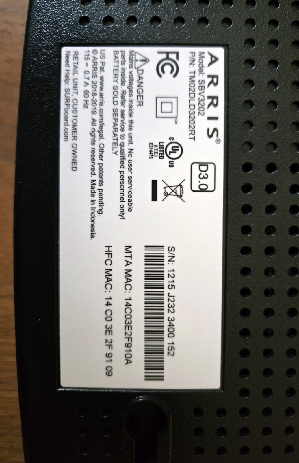 ARRIS SURFboard SBV3202 DOCSIS 3.0 CABLE MODEM | COMCAST XFINITY INTERNET