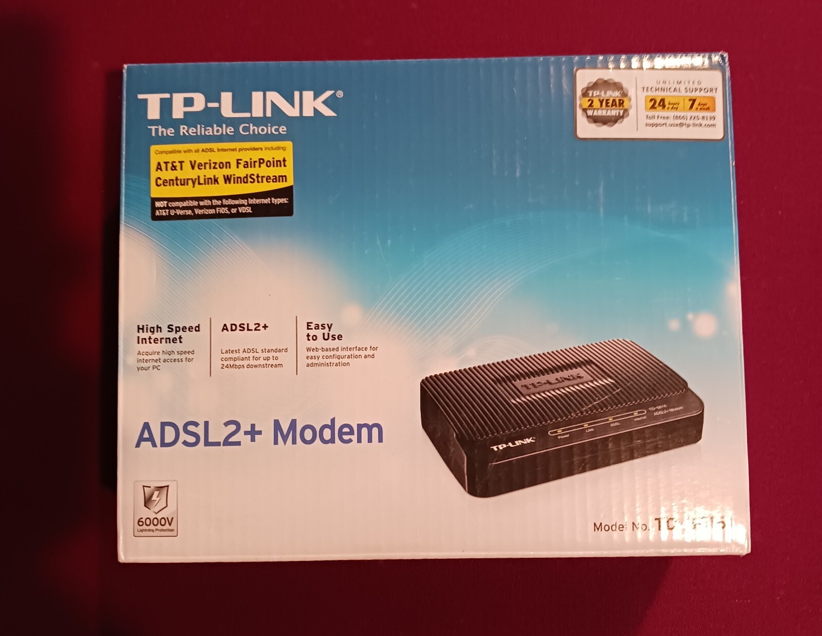 TP-Link TD-8616 ADSL2+ Modem Router With AC Adaptor Power Cord & Cables – New OB