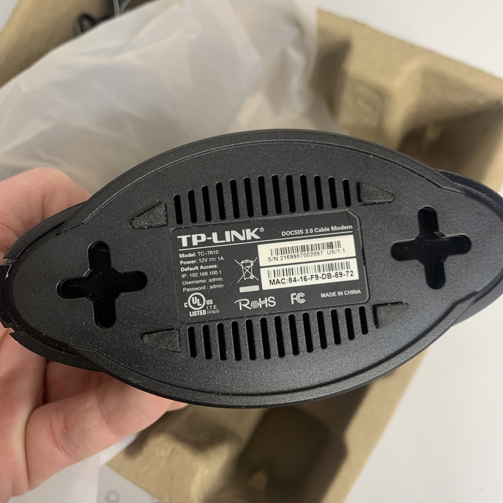 TP-Link TPLink DOCSIS 3.0 Cable Modem Black TC7610 TC-7610 343 Mbps Xfinity Cox