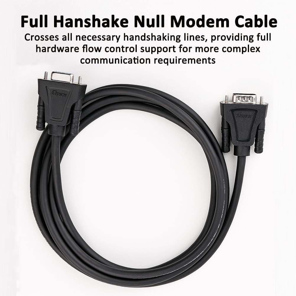 5ft DB9 Null Modem Cable, Black, M/M, RS232 Serial, 7 Wire Crossover, Data Cord