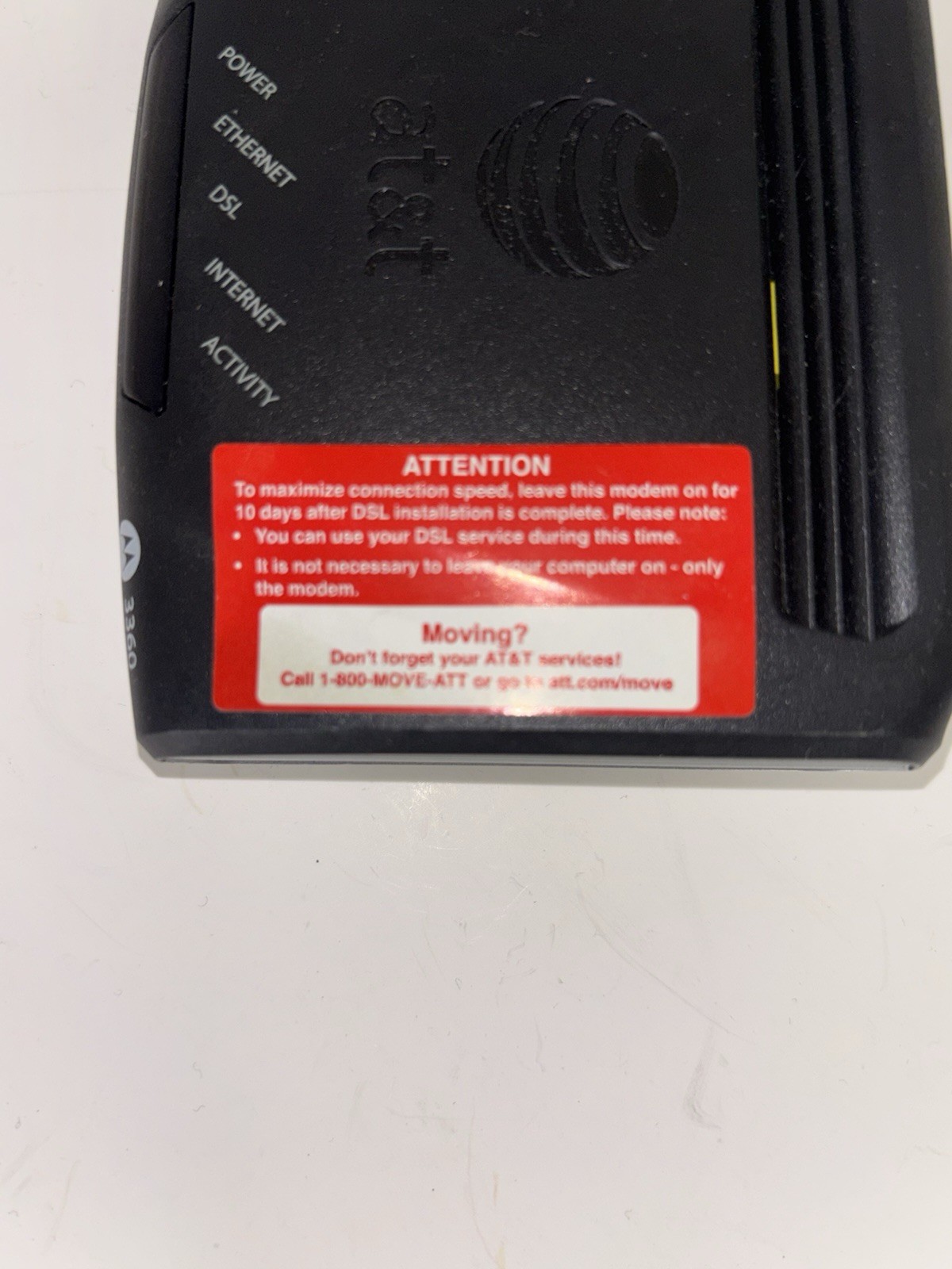 Motorola 3360 (581211-003-00) 24 Mbps DSL High Speed Modem No Cable Read Disc.