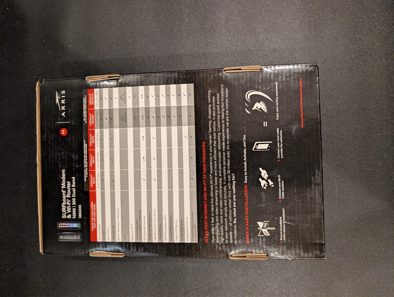 Motorola Arris Surfboard Modem/WiFi Router N300 Dual Band Model SBG6580 Complete