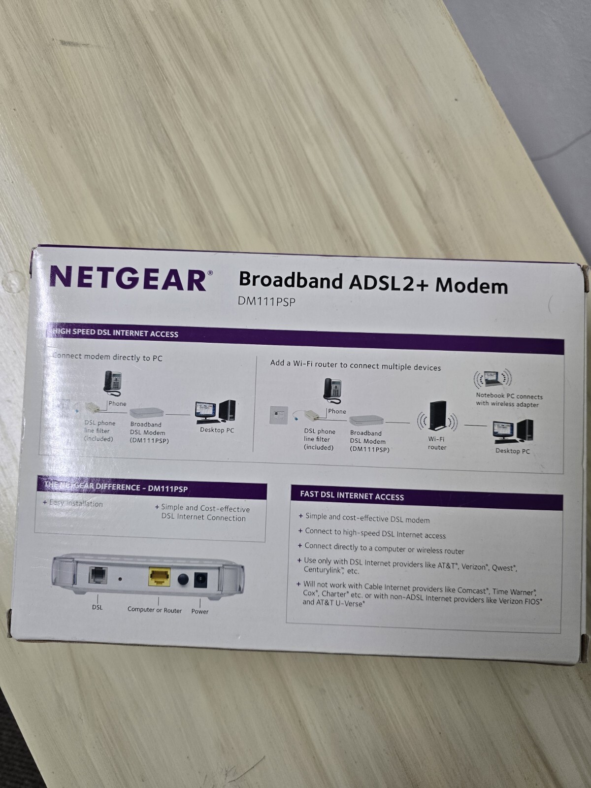 Netgear DSL Broadband , DM111PSP, ADSL2+ Modem All Cords And Installation Guide