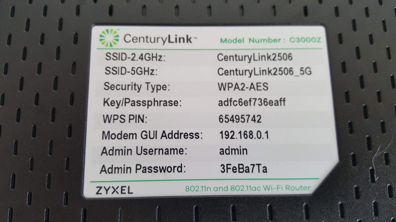 ZyXEL C3000Z Modem CenturyLink