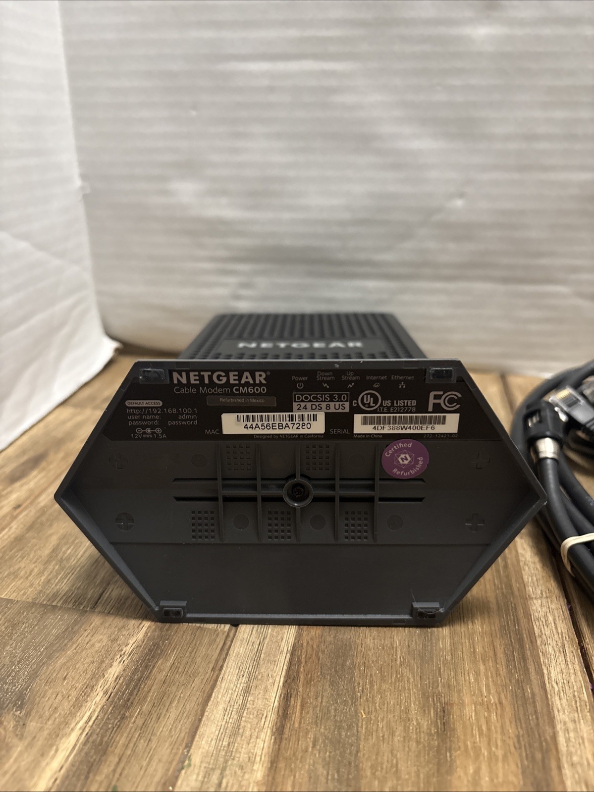 NETGEAR CM600 Cable Modem Power Supply Coax Cable Ethernet Cable Tested Working