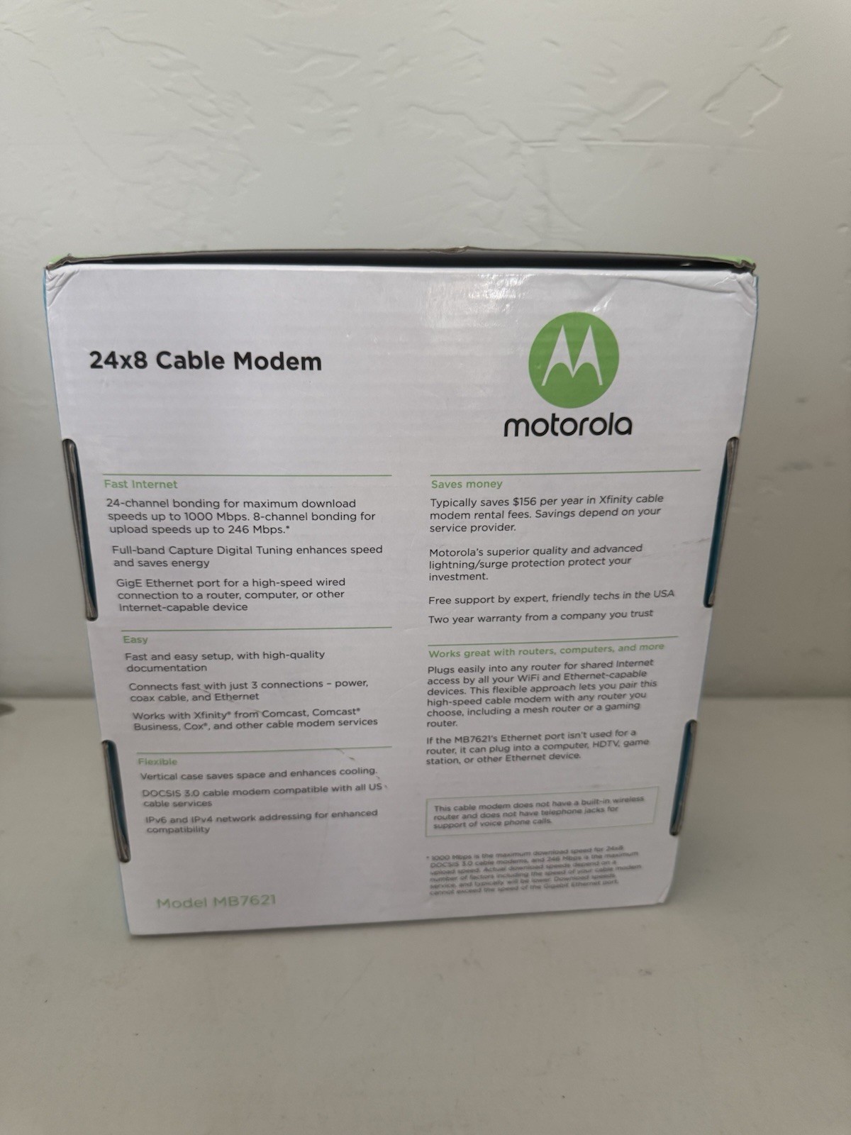 MOTOROLA 24×8 Cable Modem MB7621 1000+ MBPS Xfinity Cox (Factory Sealed)