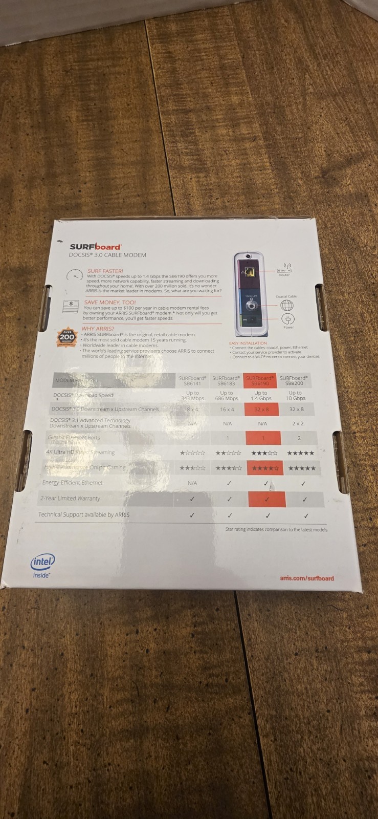 ARRIS SURFboard DOCSIS 3.0 Cable Modem – SB6190 Xfinity Cox Charter Spectrum