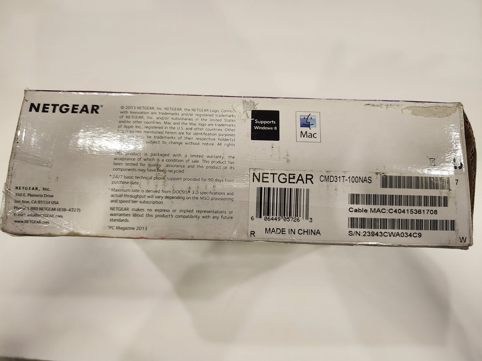 NETGEAR High Speed Cable Modem DOCIS 3.0 Model #CMD31T-100NAS UPIN 606449057263