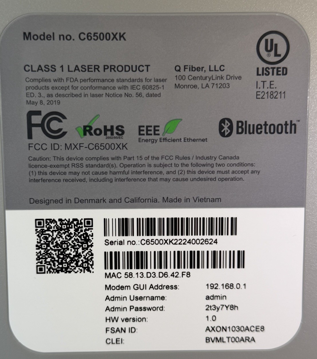 Quantum Fiber C6500XK High performance Modem Class 1 Genuine OEM USED