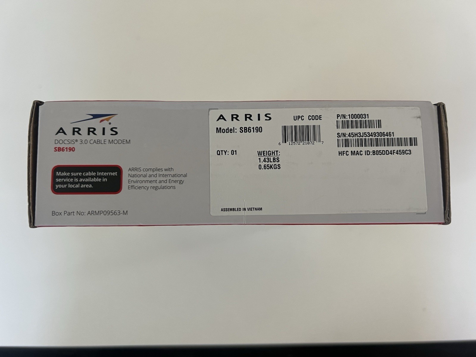 ARRIS SB6190 White Surfboard Cable Modem DOCSIS 3.0