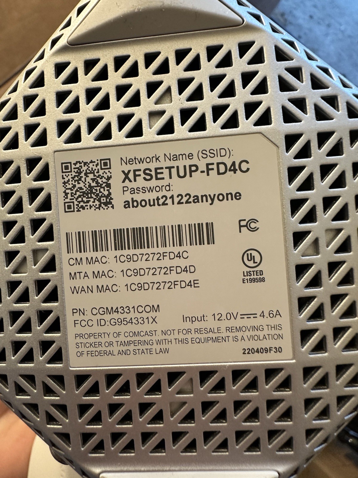 Comcast Xfinity XB7-T Modem WiFi Router Without Power Cord Tested Works