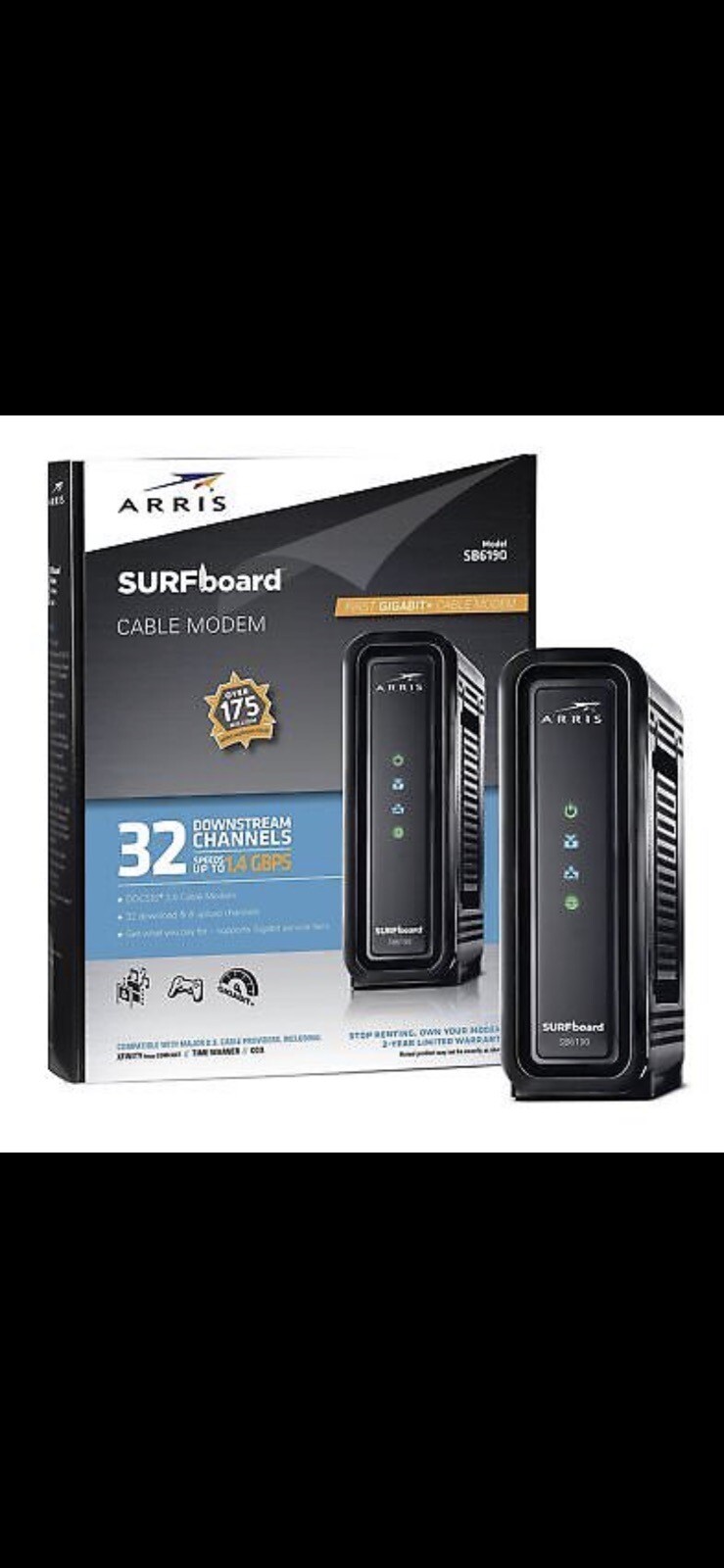 LOT – 20 / ARRIS Surfboard SB6190 – 32×8 Docsis 3.0 Cable Modem – Black