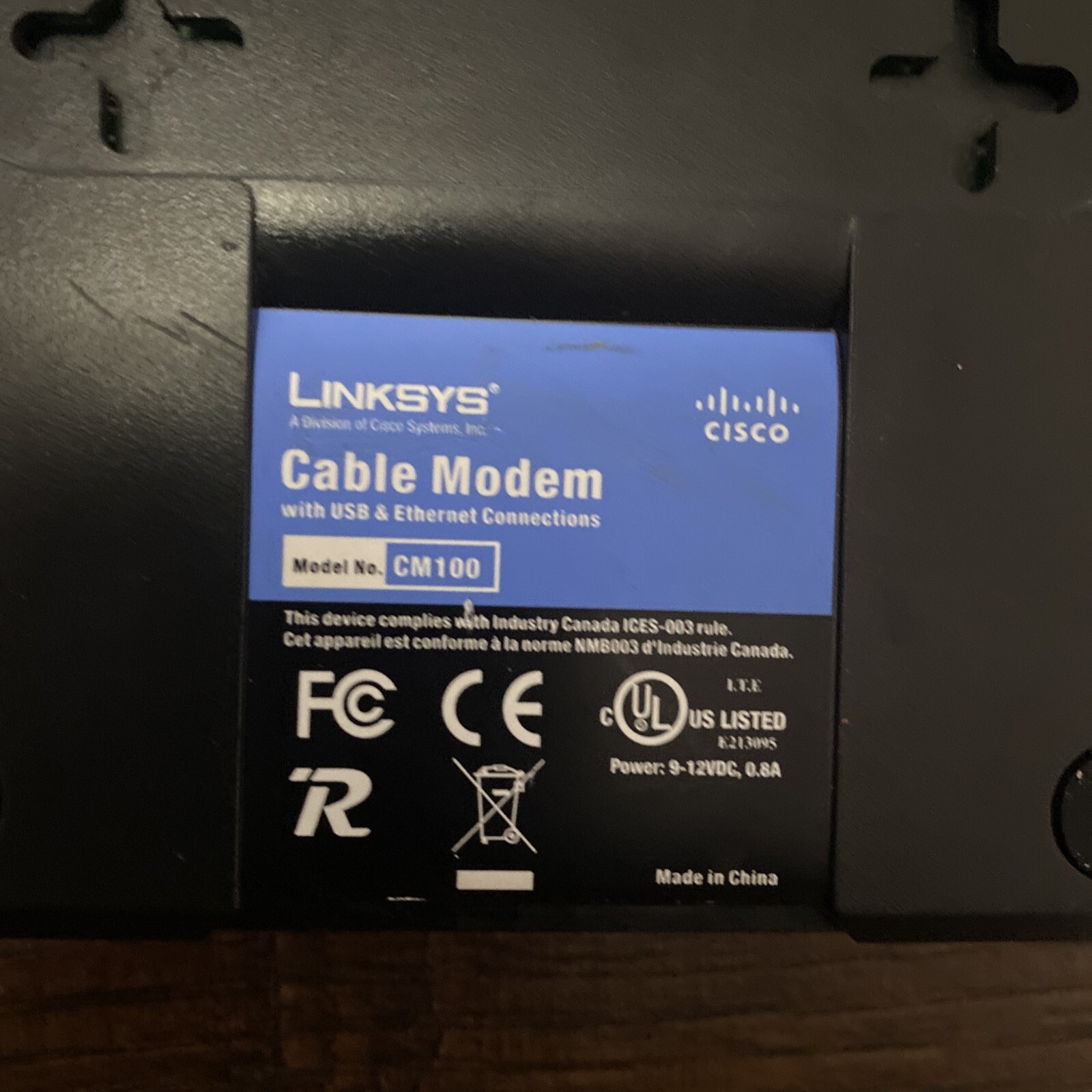 Linksys CM100 100 Mbps Cable Modem with USB, Coax and Ethernet Connections RG-6