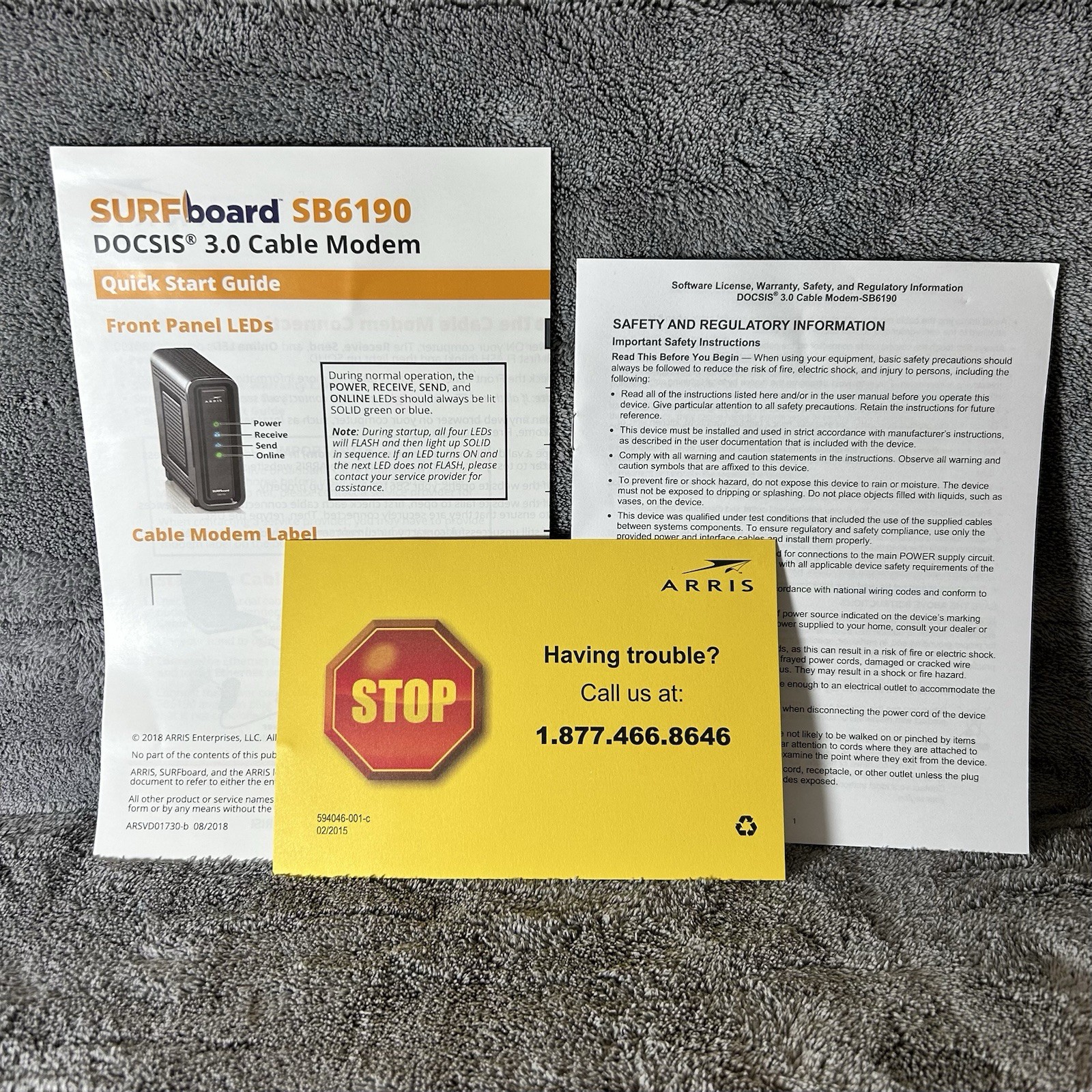 ARRIS Surfboard SB6190 Cable Modem DOCSIS 3.0 32×8 Tested W/Box Cables