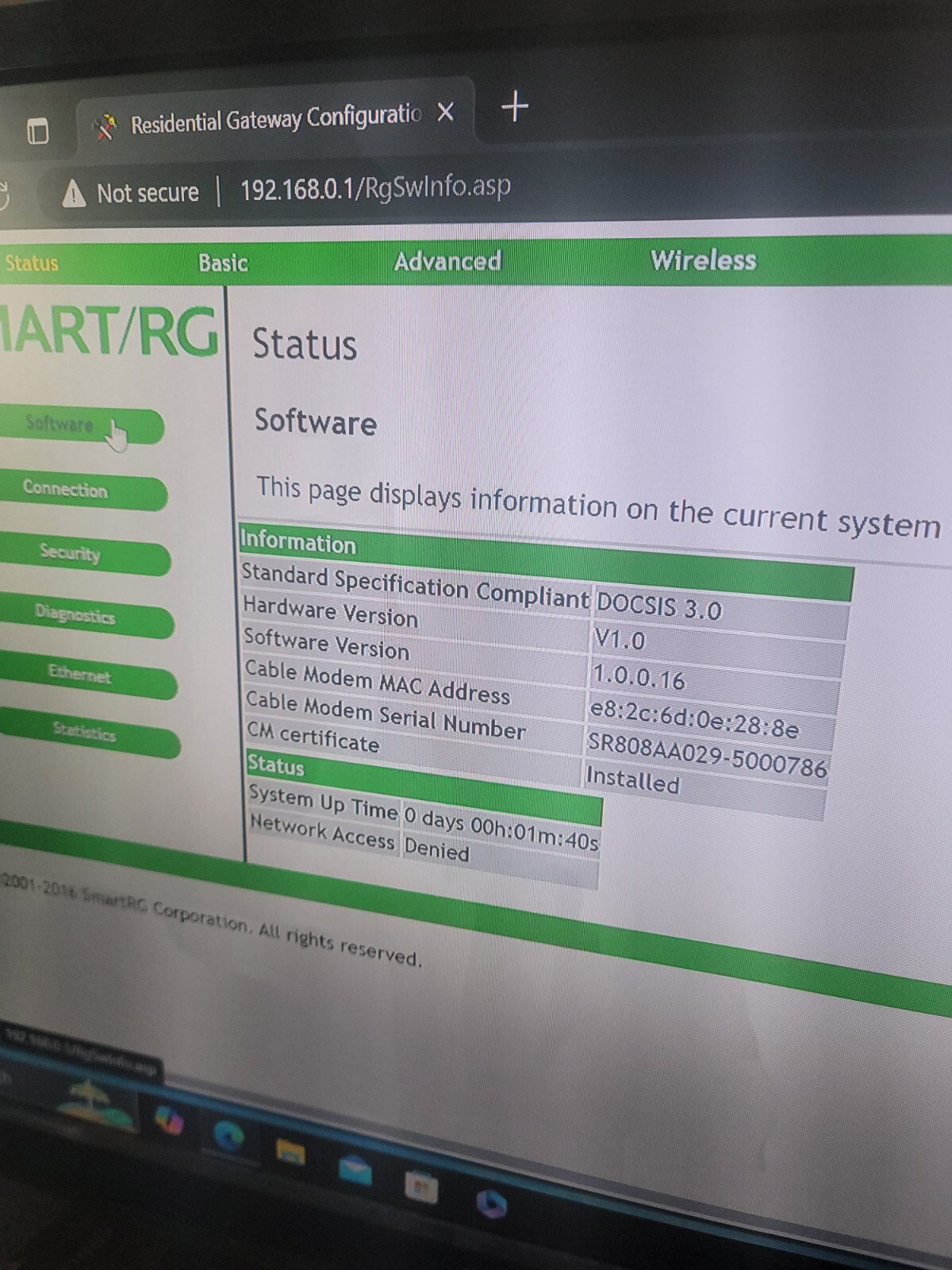Smart RG SR808ac 802.11ac DOCSIS 3.0 Gateway Modem/Router Read