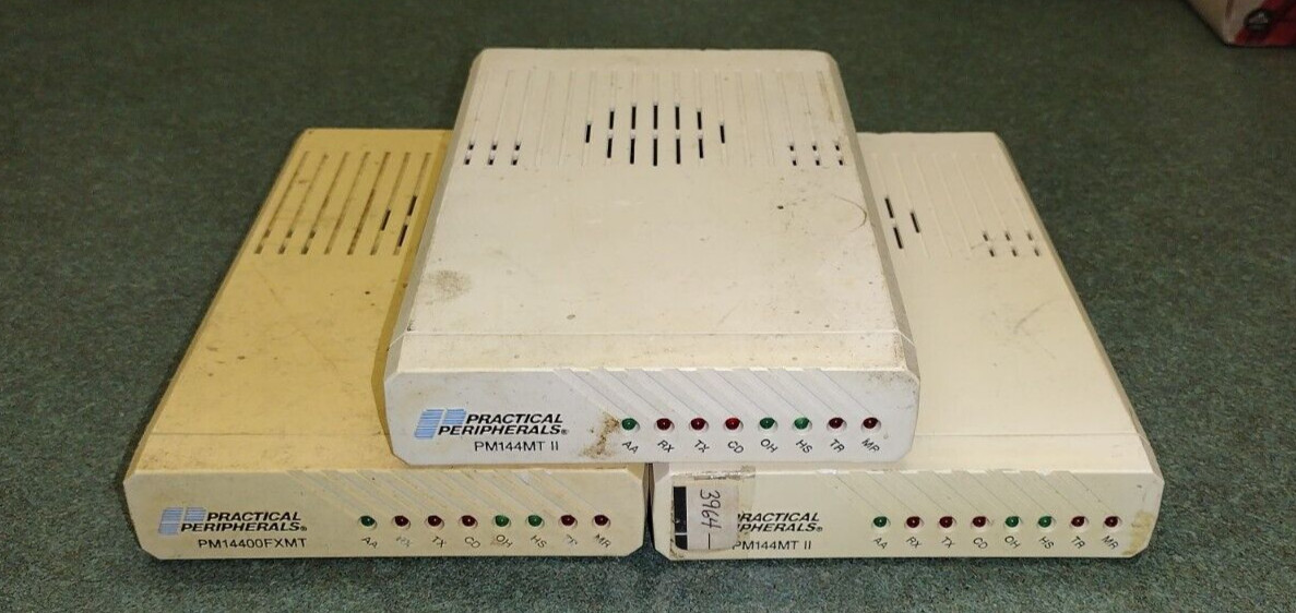 Lot of 3 Vintage Practical Peripherals 14.4k modems, PM114MT II READ