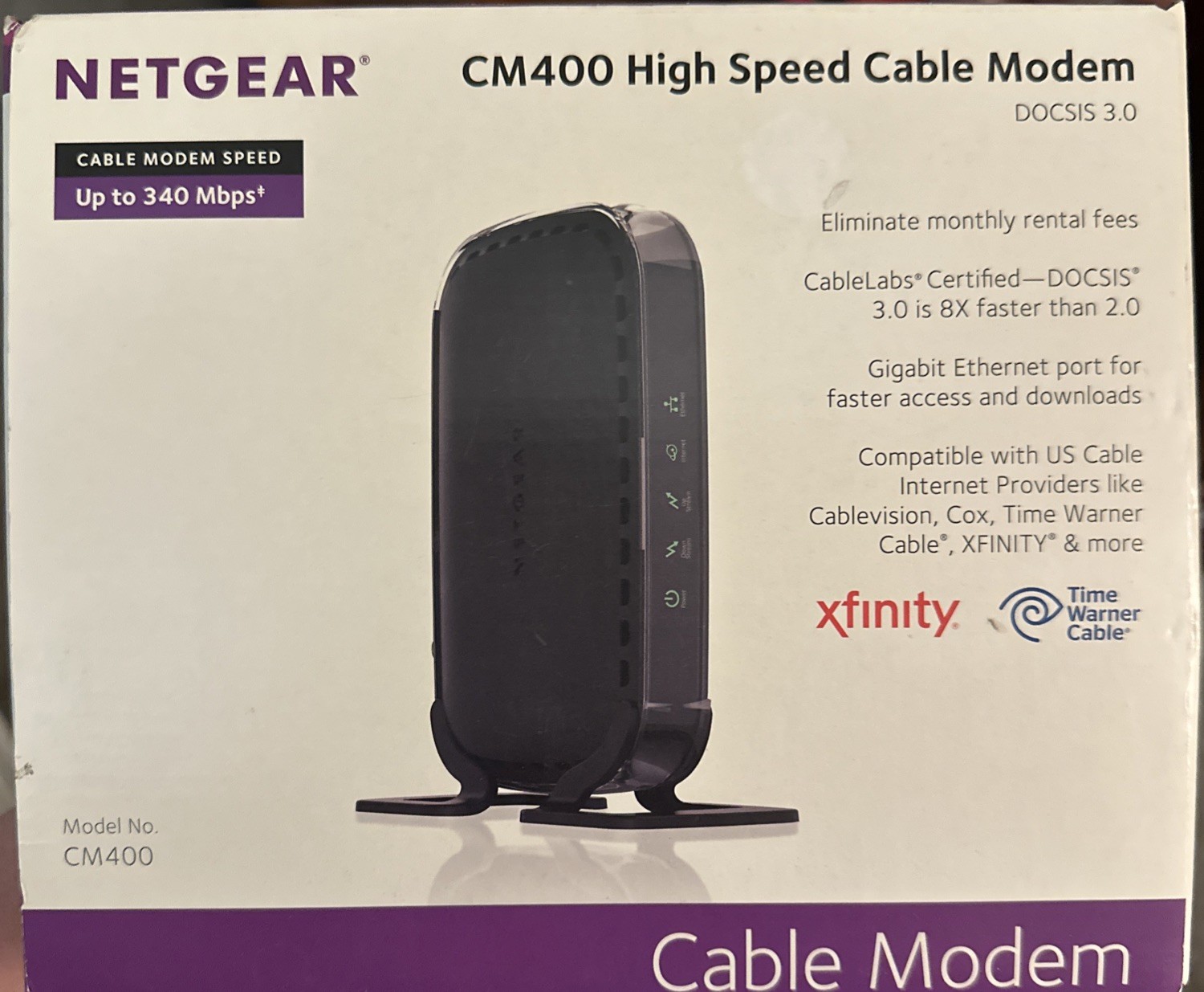 NEW Netgear DOCSIS 30 (CM400-100NAS) 340 Mbps High Speed Cable Modem