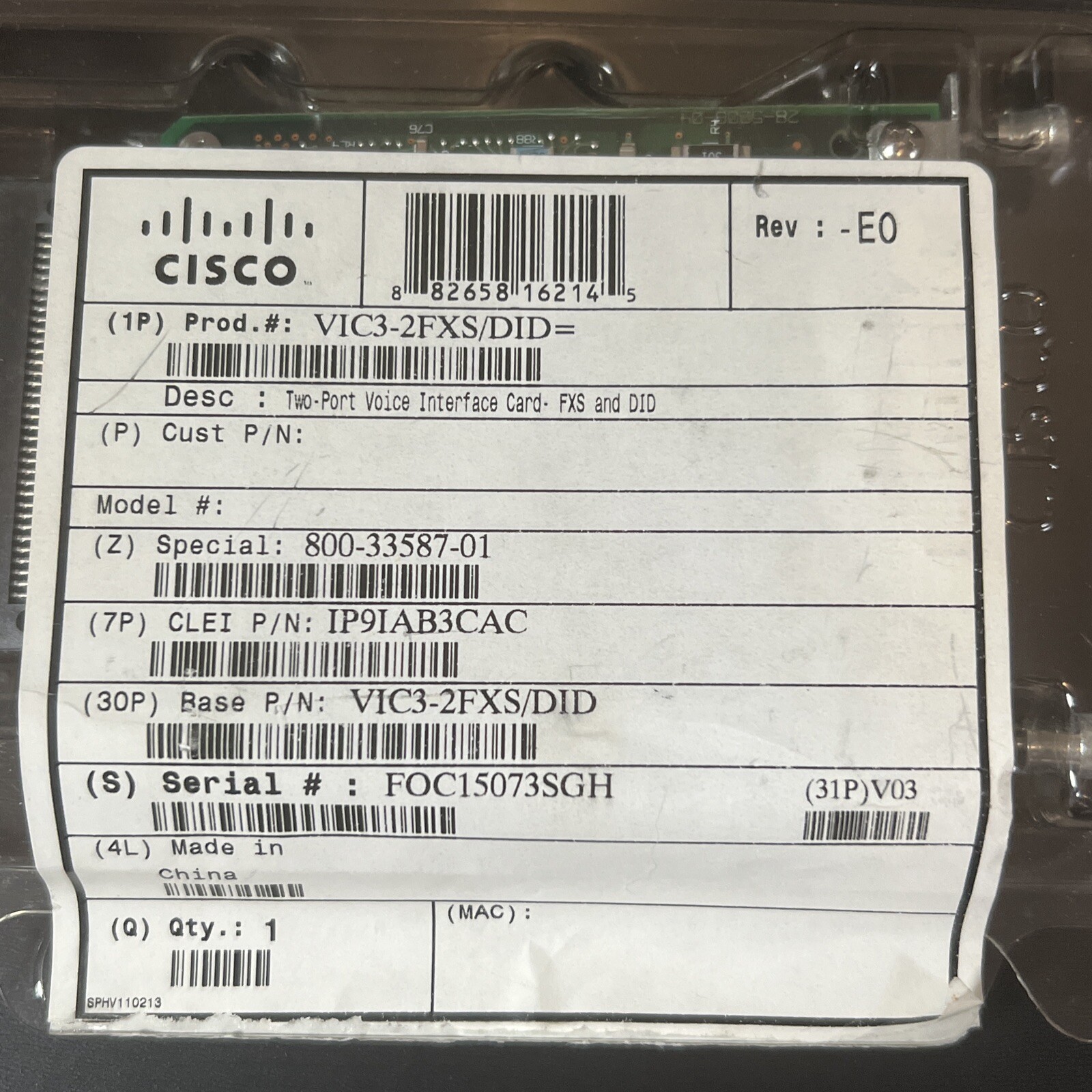 CISCO VIC3-2FXS/DID 2-Port Voice Interface Card FXS AND DID