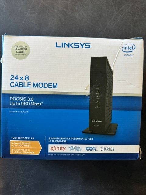 LINKSYS CM3024 High Speed DOCSIS 3.0 24×8 Cable Modem With Power Cable