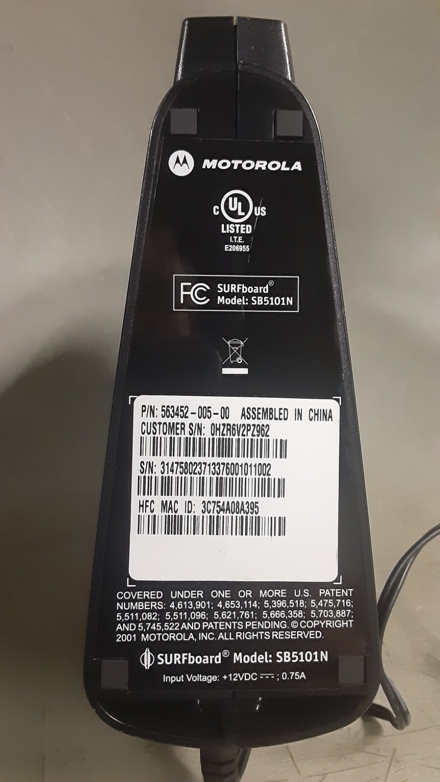 MOTOROLA SB5101N Cable Router Extra Long Ethernet Cord,Coaxial Cord,Power Supply