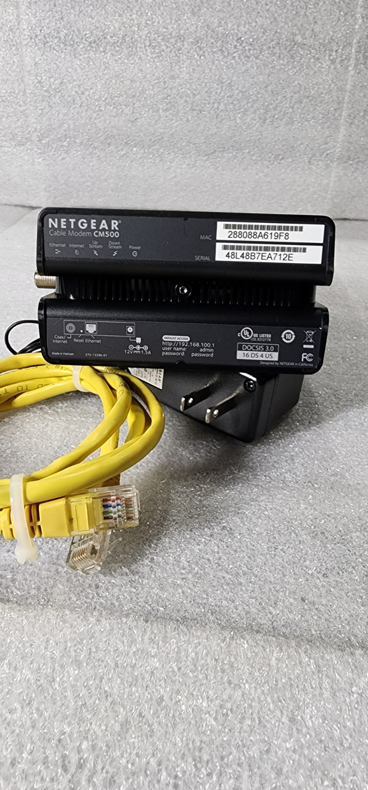 Netgear Cable Modem CM500 With Ethernet Cable