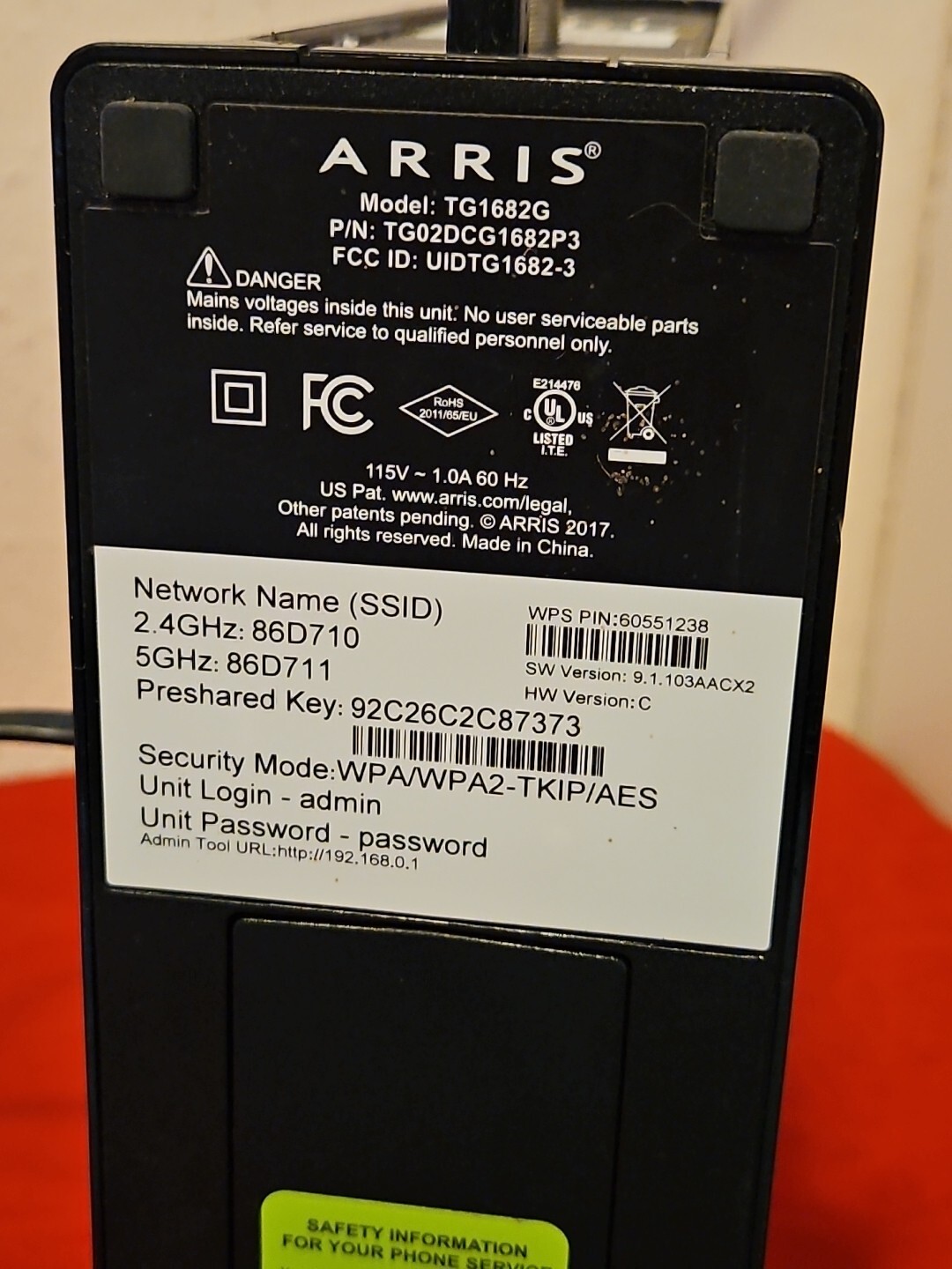 Arris Panoramic TG1682G Modem Wireless Dual Band Router w/ Power Cord – TESTED