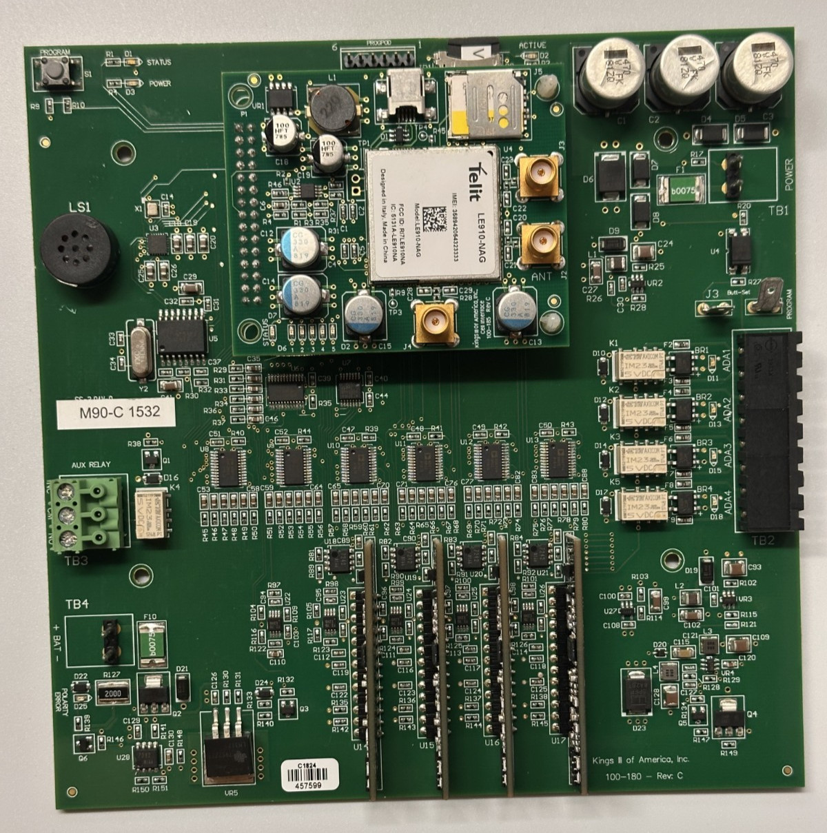 4G LTE Modem Board Telit LE910-NAG MSO-C 1532 4 Relay I/O Buzzer PCB