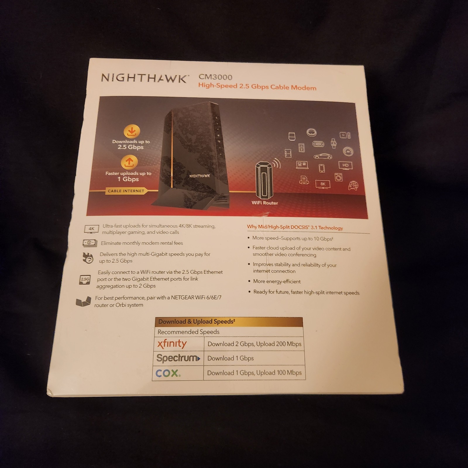 NETGEAR – Nighthawk Cm3000 Mid/High-Split DOCSIS 3.1 Cable Modem Black