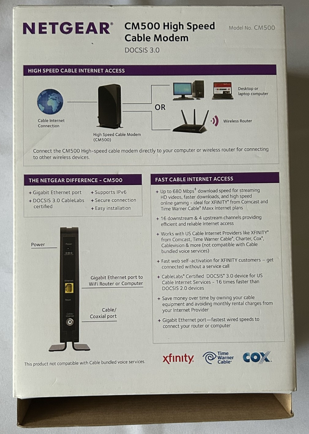 Netgear CM500 High Speed Cable Modem DOCSIS 3.0 Xfinity Cox Spectrum Comcast