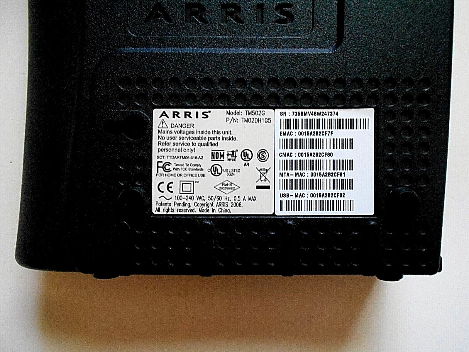 Arris Touchstone Telephony Modem Model No.TM502G